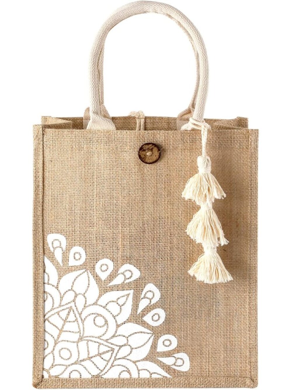 Jute Beach Bag for Women, Burlap Beach Tote Bag with Tassel Pocket, Summer Gift